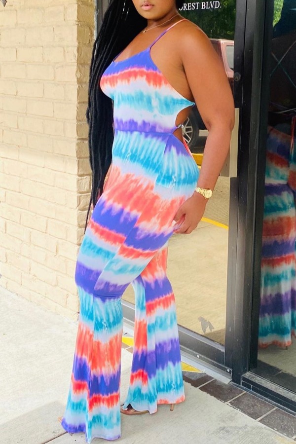 

lovely Trendy Tie-dye Backless Red One-piece Jumpsuit