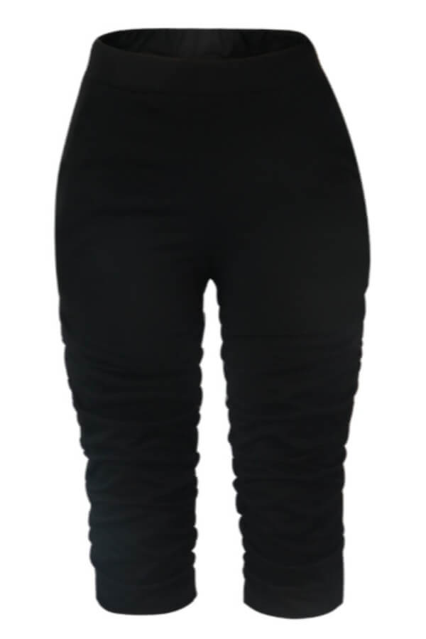 LW COTTON Casual Fold Design Black Shorts