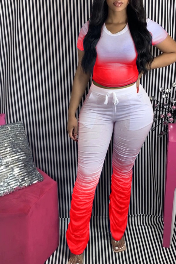 

LW Casual Gradual Change Red Two Piece Pants Set