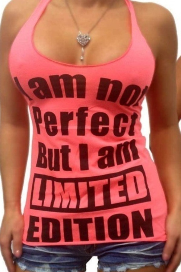 

lovely Casual U Neck Letter Print Pink Plus Size Camisole