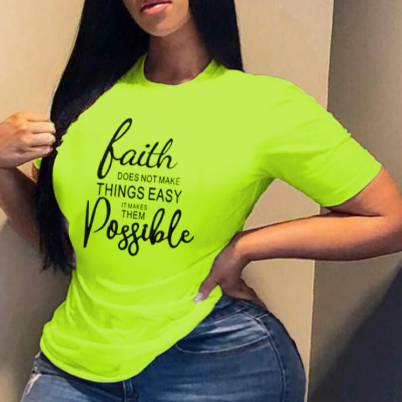 

Lovely Casual O Neck Letter Print Green Plus Size T-shirt