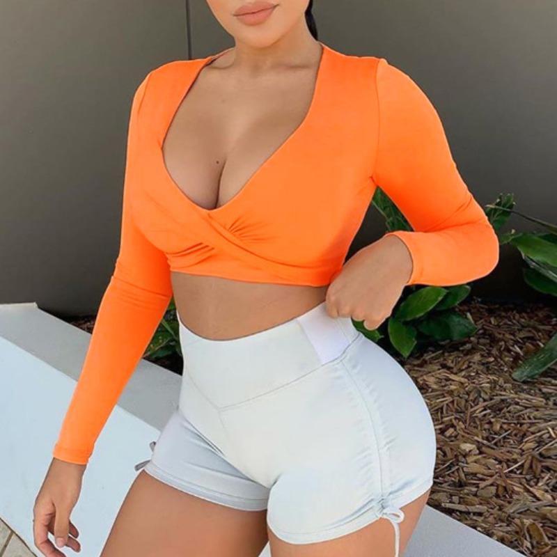 

lovely Sexy Deep V Neck Orange Yellow T-shirt