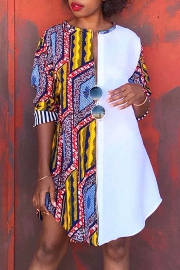 

lovely Casual O Neck Patchwork Multicolor Knee Length Dress, Multi