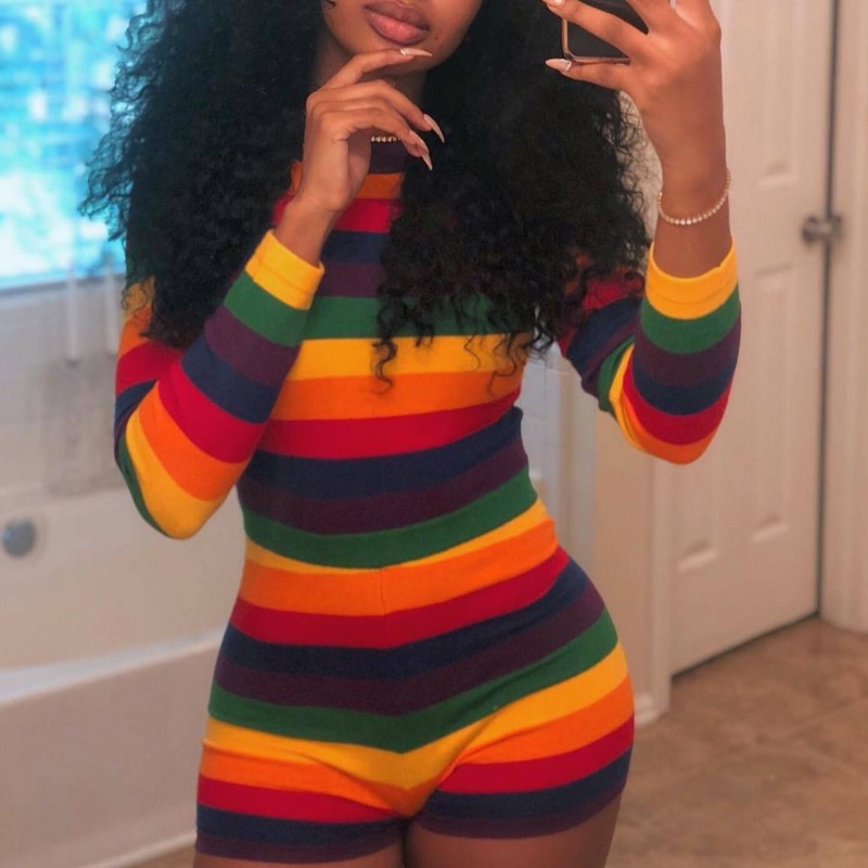

lovely Trendy Rainbow Striped Multicolor One-piece Romper, Multicolor mstn
