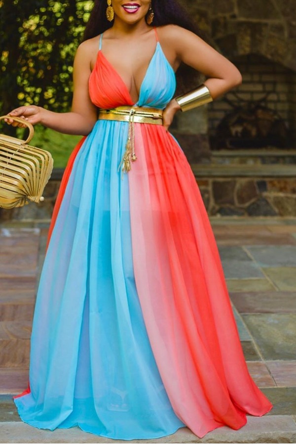 

lovely Bohemian Patchwork Blue Maxi Dress