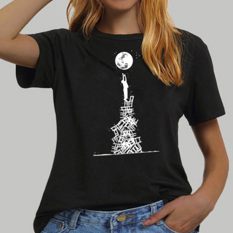 

lovely Casual O Neck Print Black Plus Size T-shirt