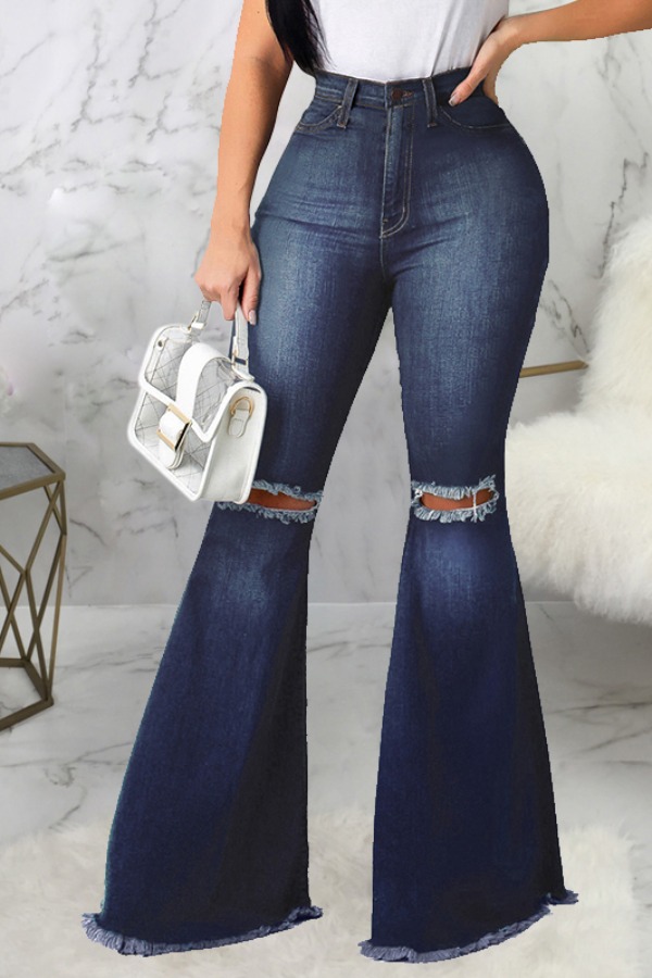 

LW Street Hollow-out Flared Blue Jeans