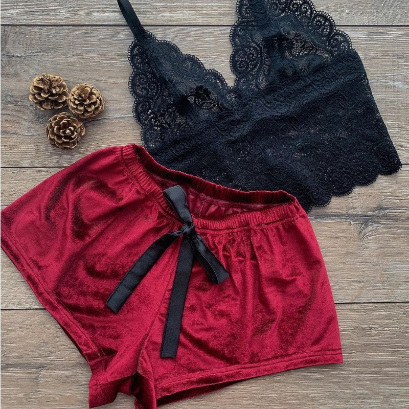 

lovely Sexy Lace Hem Red Sleepwear