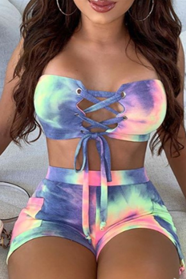 

lovely Tie-dye Blue Two Piece Swimsuit
