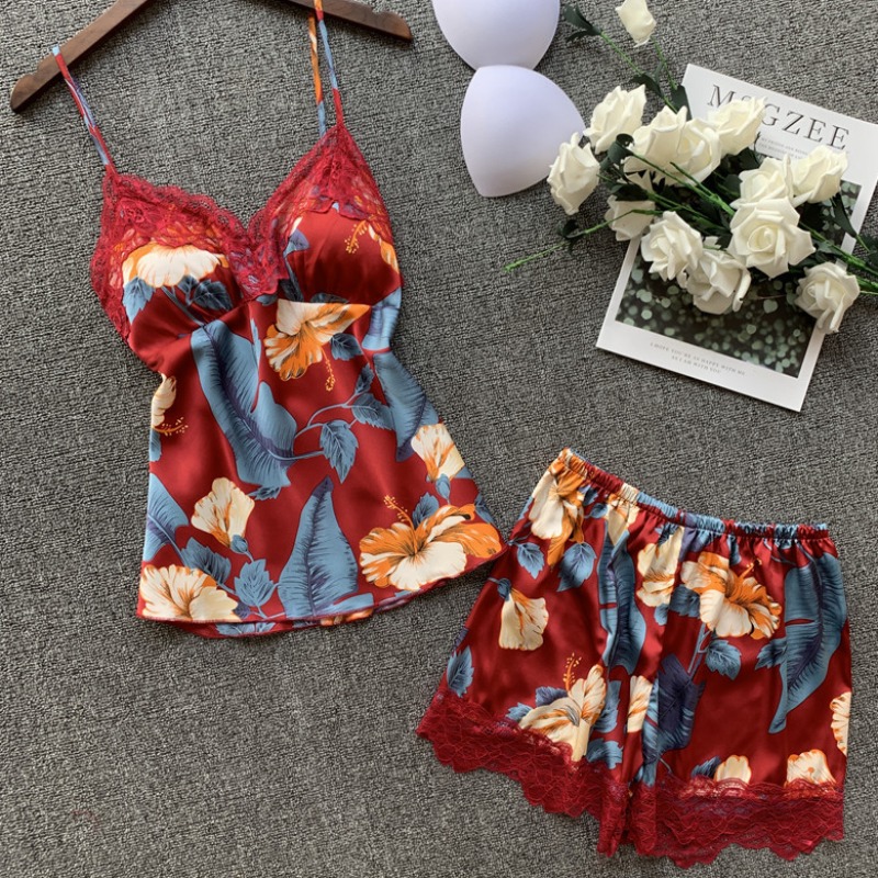 

lovely Cosy Plants Print Wine Red Sleepwear