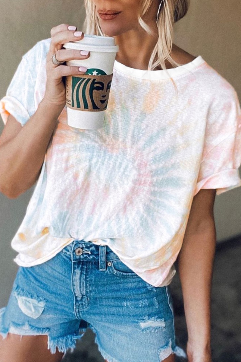 

LW Cotton-Feel O Neck Tie-dye Blue T-shirt