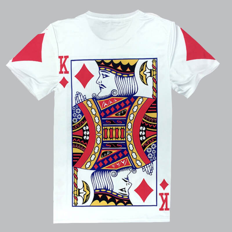

LW COTTON Men Casual O Neck Poker Print T-shirt, White