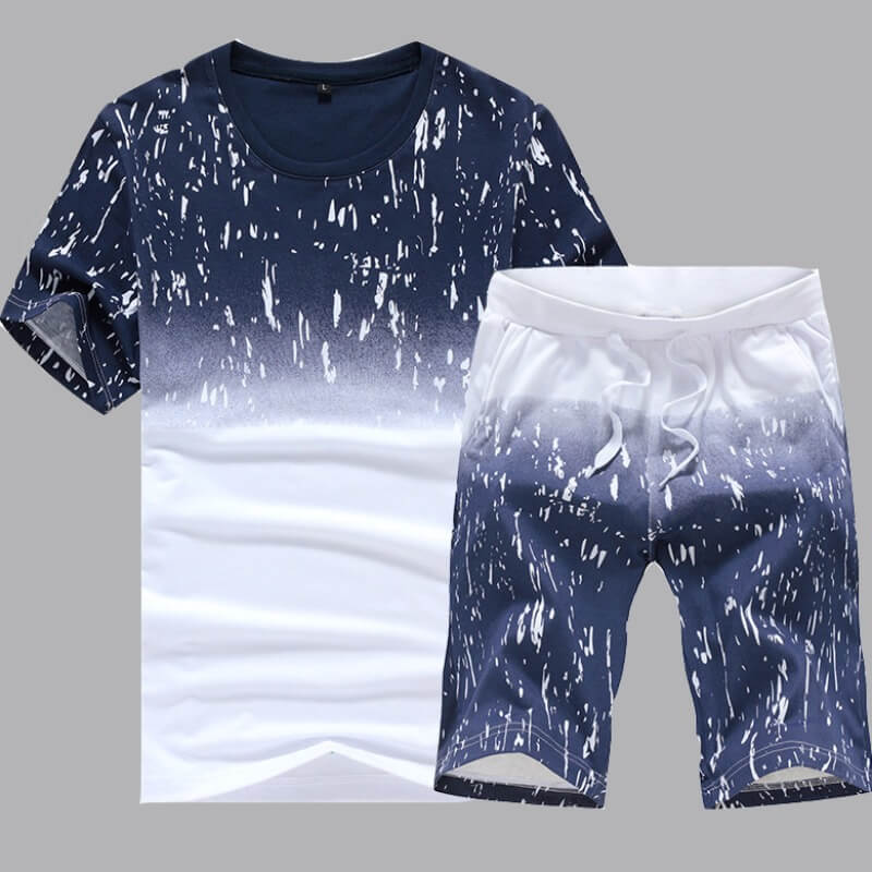 

Lovely Men Casual O Neck Print Deep Blue Two-piece Shorts Set