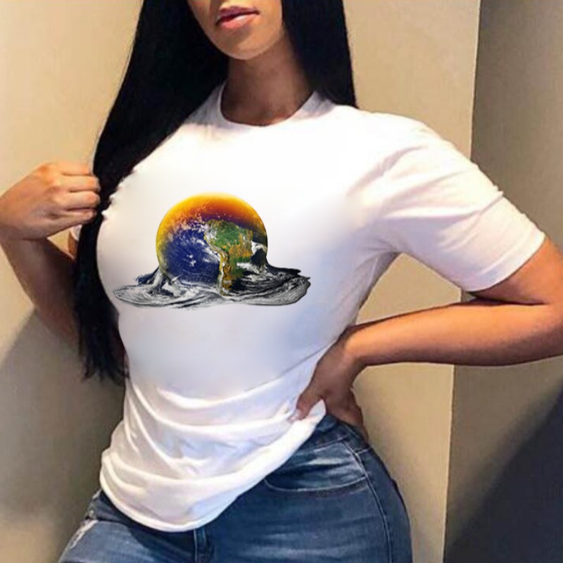 

lovely Leisure O Neck Print White T-shirt