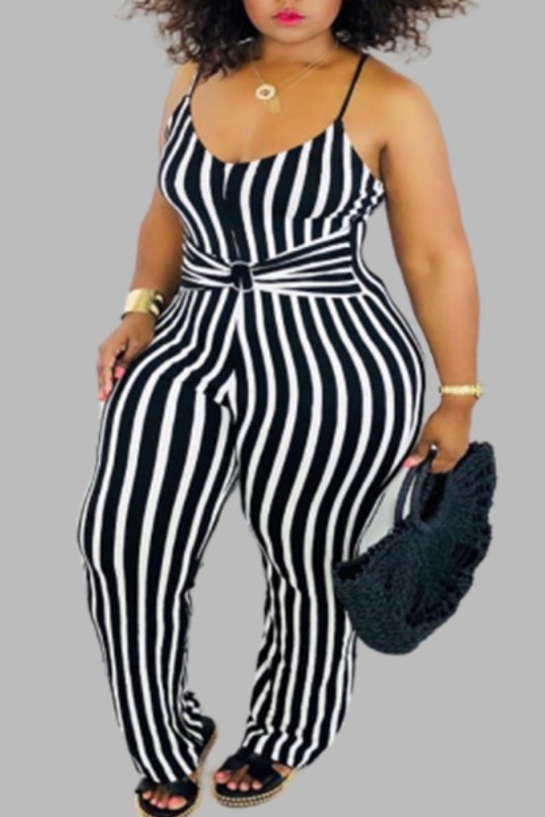 

lovely Trendy Striped Black Plus Size One-piece Jumpsuit