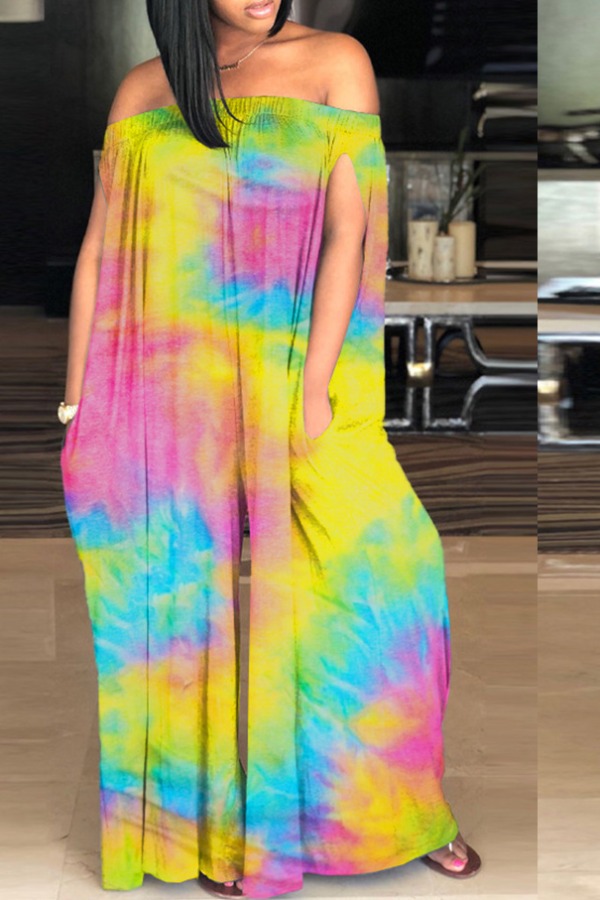 

Lovely Stylish Tie-dye Yellow One-piece Jumpsuit