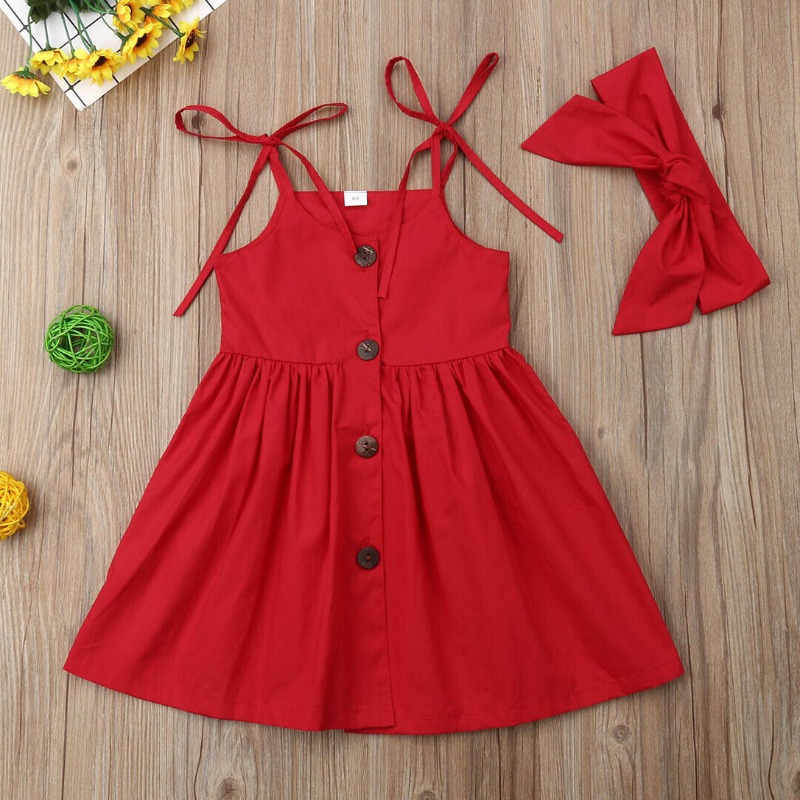 

lovely Stylish Buttons Design Red Girl Mid Calf Dress