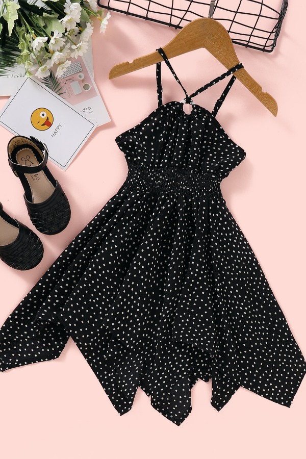 

lovely Sweet Dot Print Black Girl Knee Length Dress