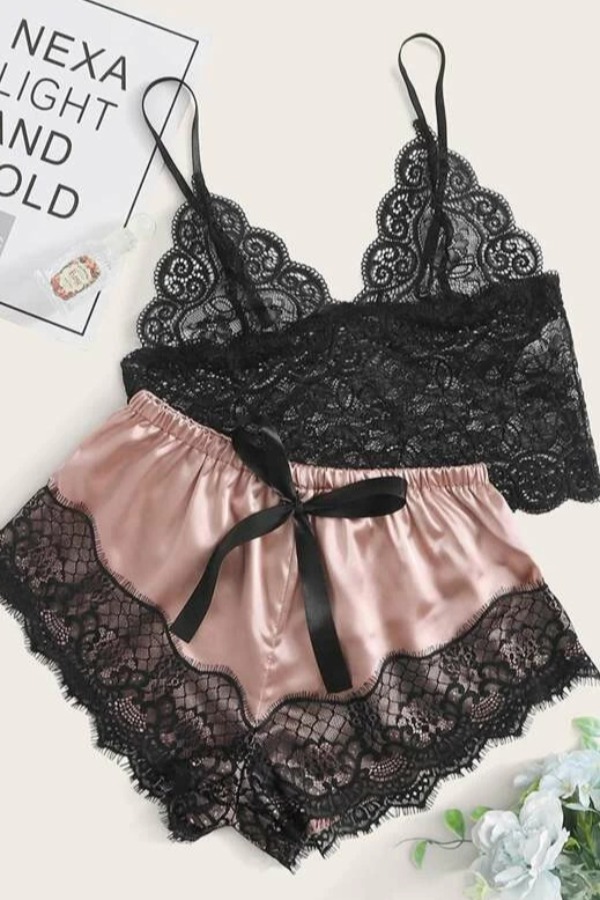 

lovely Sexy Lace Patchwork Pink Sleepwear