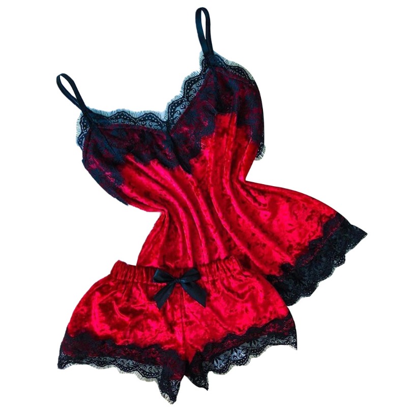 

lovely Sexy Lace Patchwork Red Sleepwear