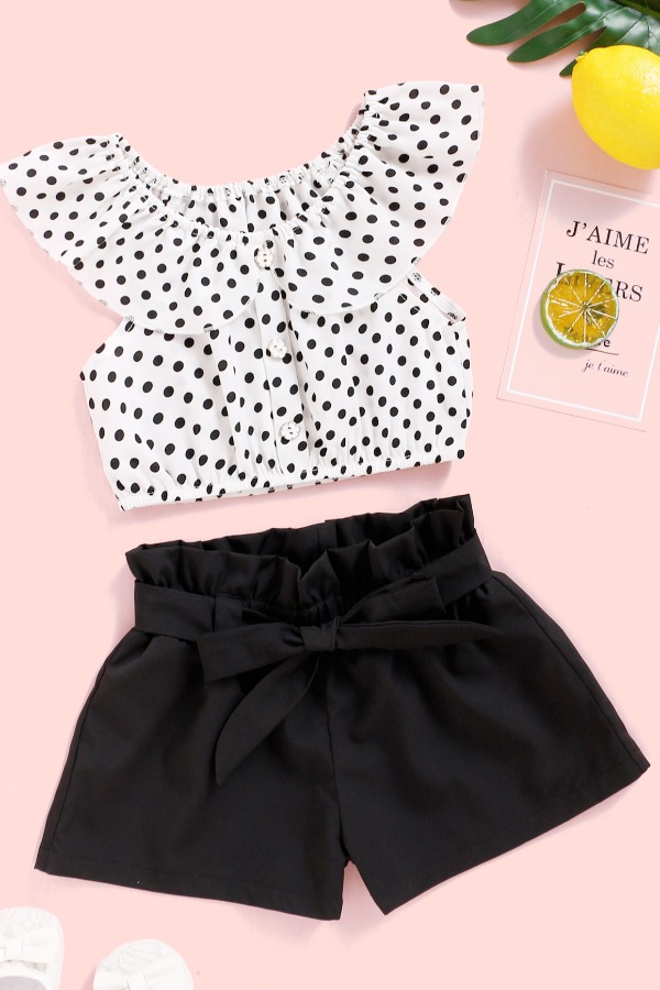 

lovely Casual Dot Print White Girl Two-piece Shorts Set