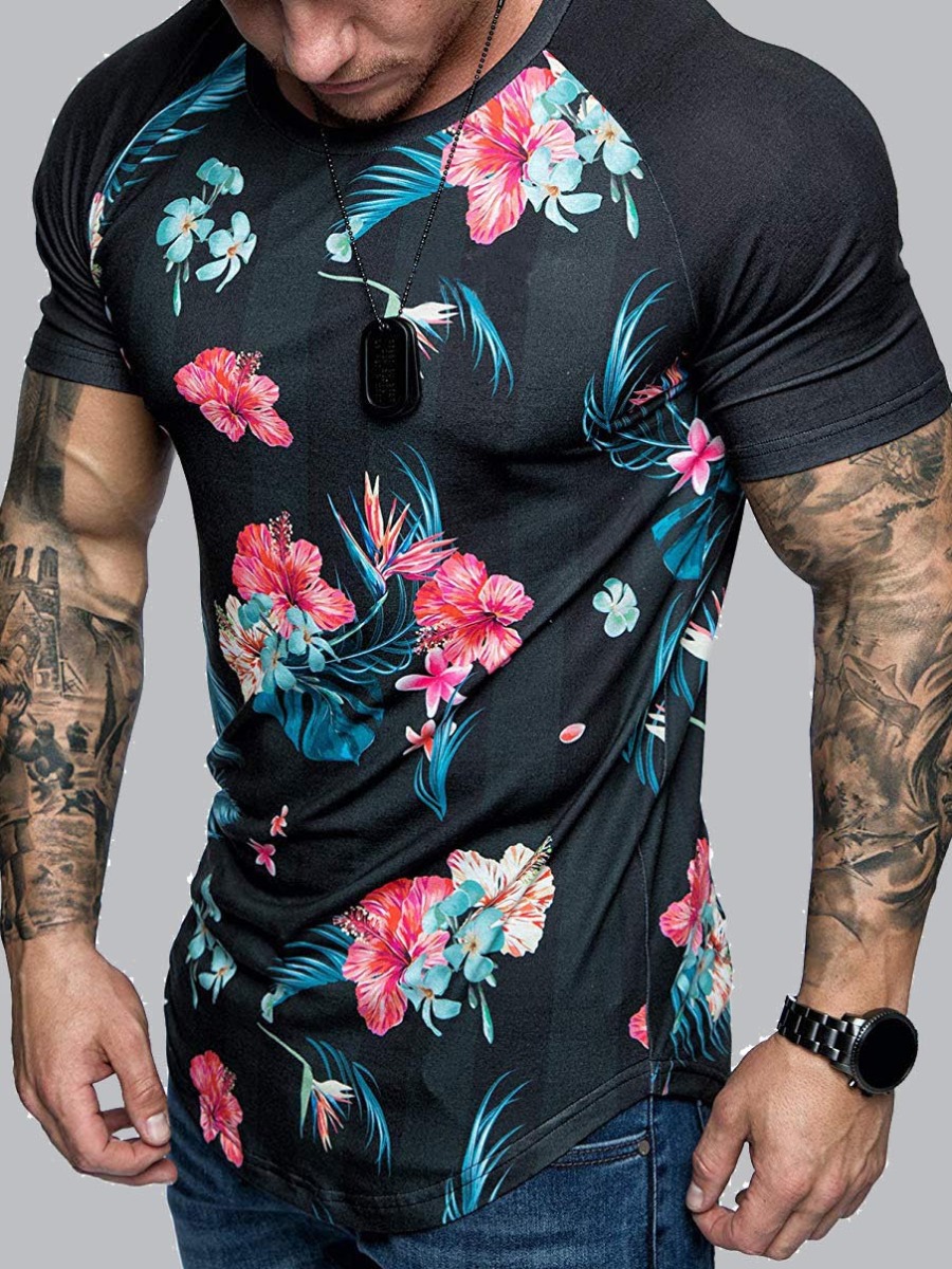 

lovely Stylish O Neck Print Patchwork Black T-shirt