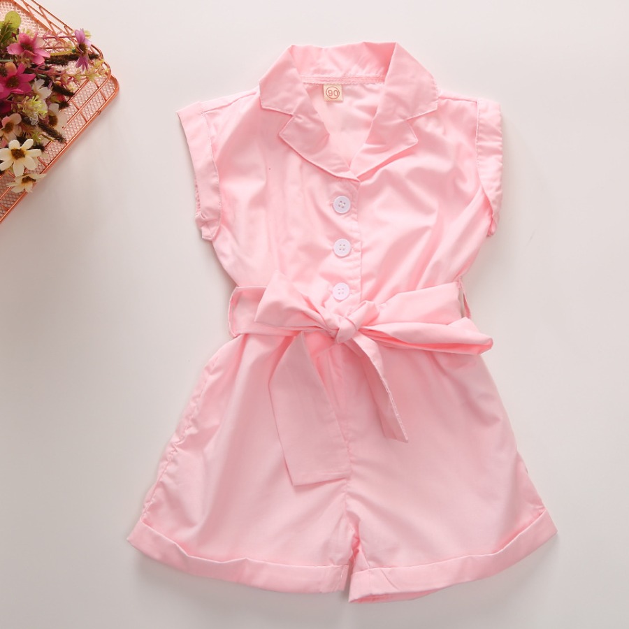 

lovely Stylish Buttons Design Pink Girl One-piece Romper