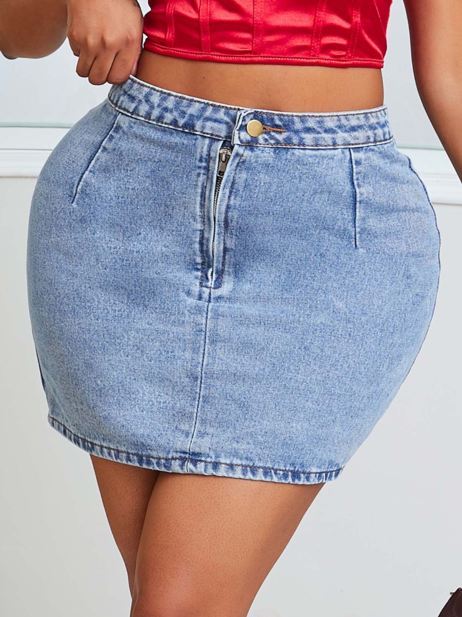 

lovely Stylish Zipper Design Baby Blue Denim Skirt