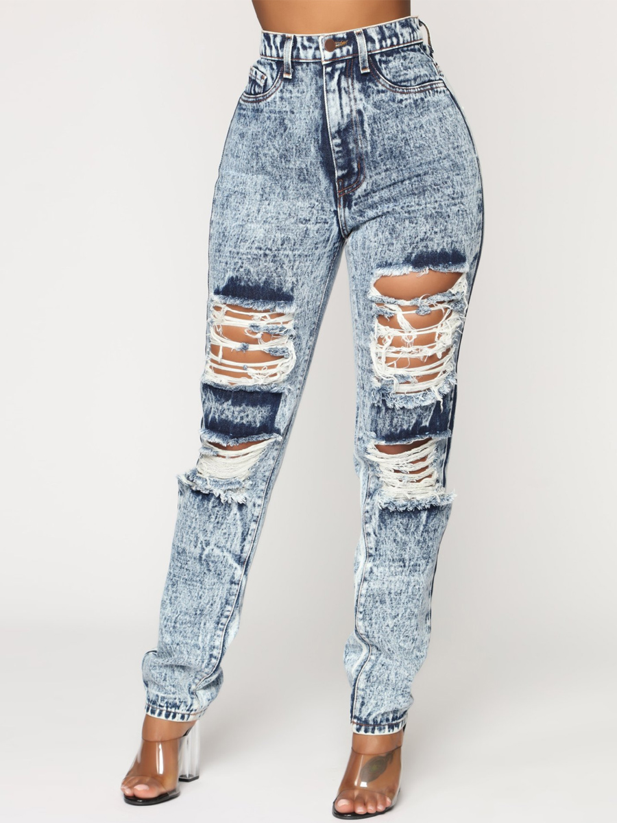 

lovely Trendy Broken Holes Grey Plus Size Jeans