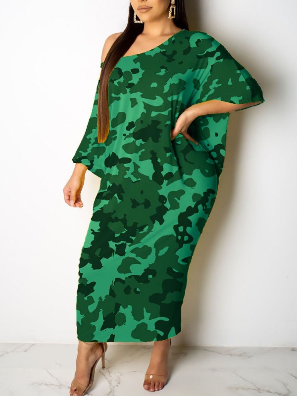 lovely Casual Print Green Ankle Length Plus Size Dress