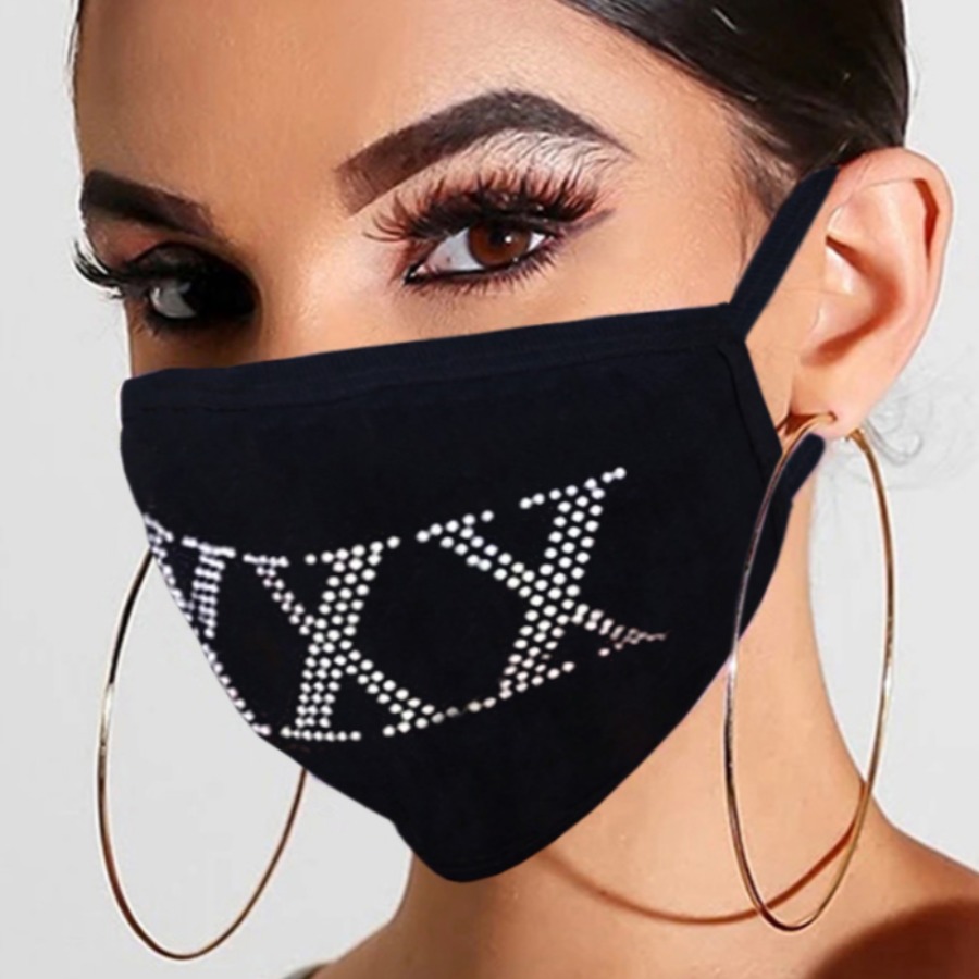 

Lovely Letter Rhinestone Black Face Mask