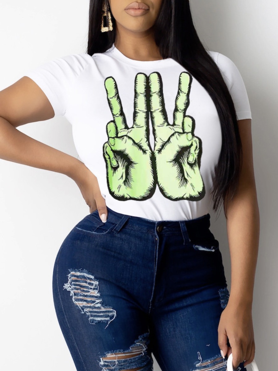 

lovely StreetO Neck Print White T-shirt