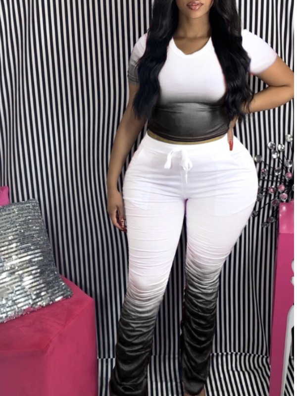 

lovely Casual Gradual Change Black Plus Size Two-piece Pants Set