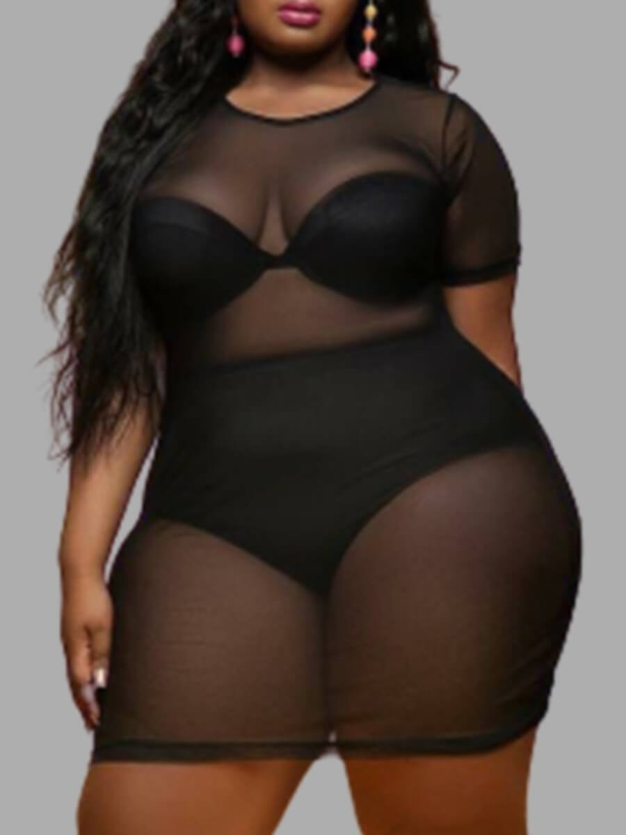 

LW Plus Size Sexy O Neck See-through Black Mini Dress