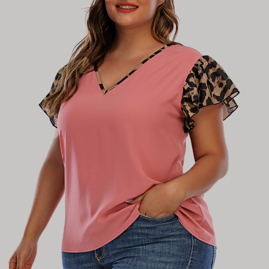

lovely Casual Print Patchwork Dusty Pink Plus Size Blouse