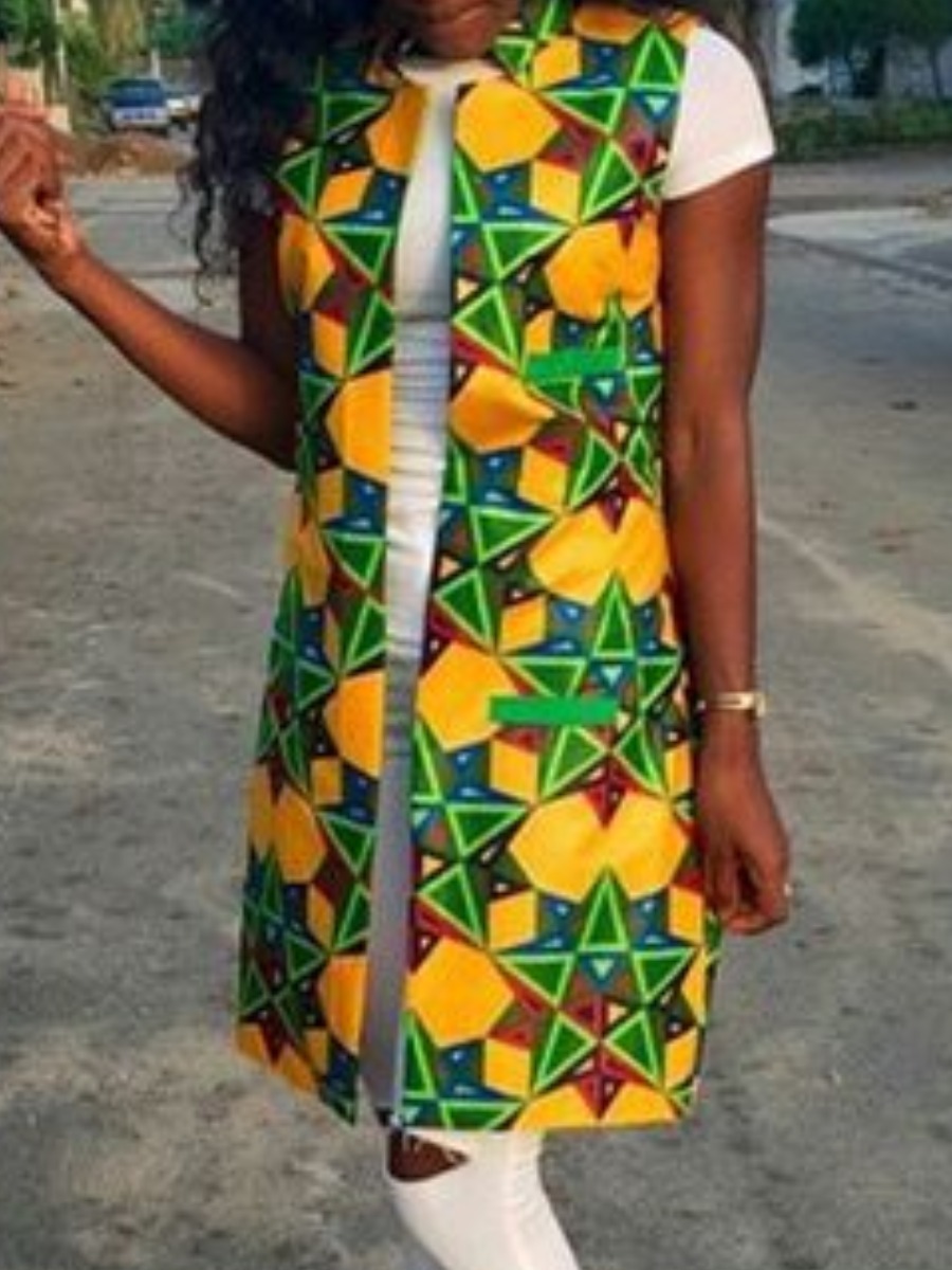 

lovely Trendy Print Yellow Waistcoat