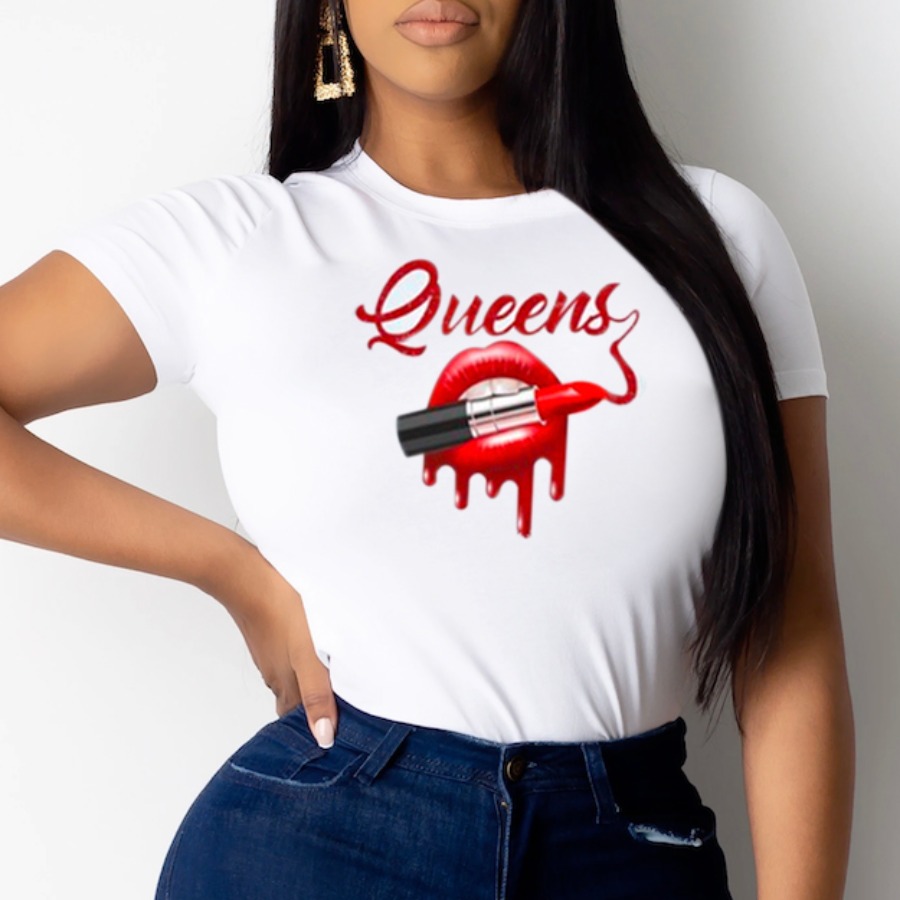 

Lovely Street O Neck Lip Print White T-shirt