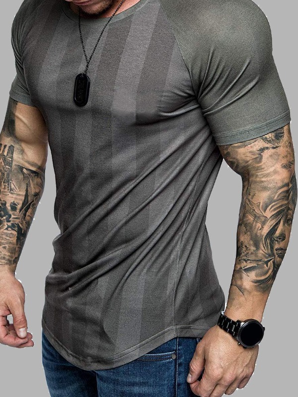 

lovely Vintage O Neck Striped Patchwork Grey T-shirt