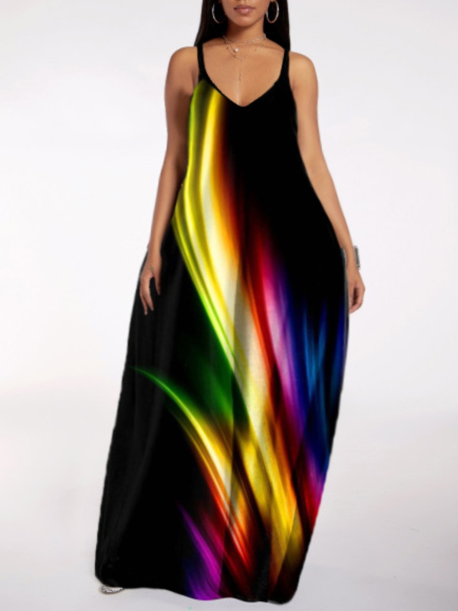 

Lovely Street Print Black Maxi Plus Size Dress