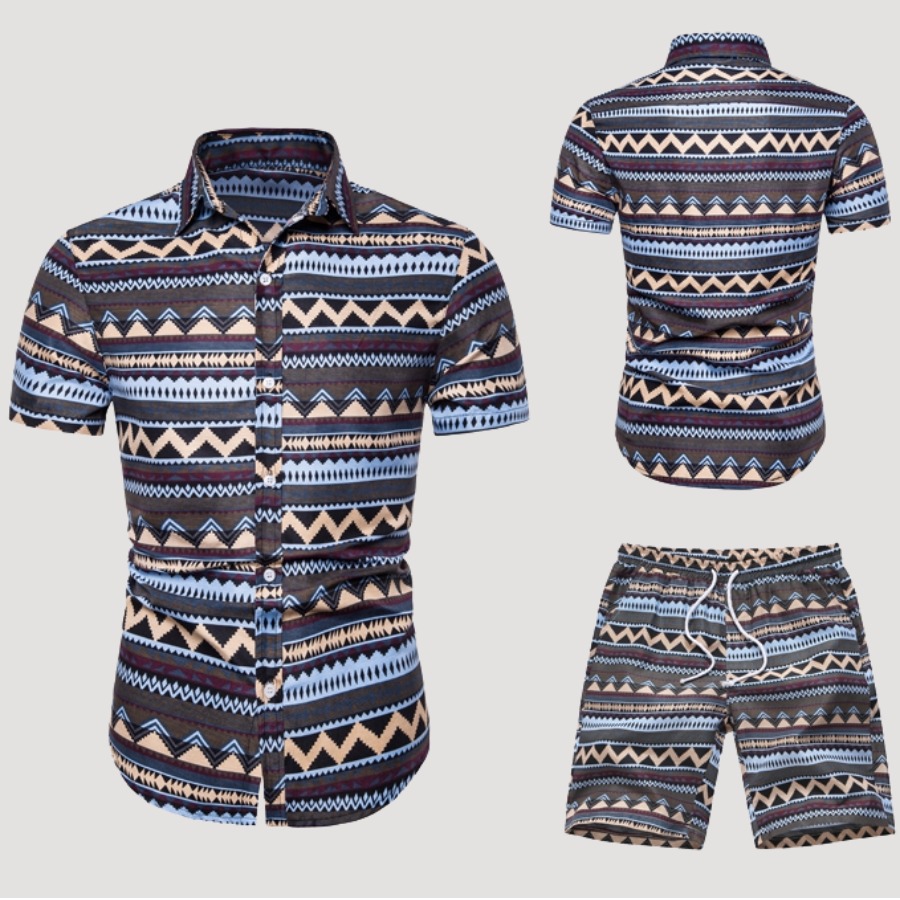 

lovely Bohemian Print Blue Two-piece Shorts Set