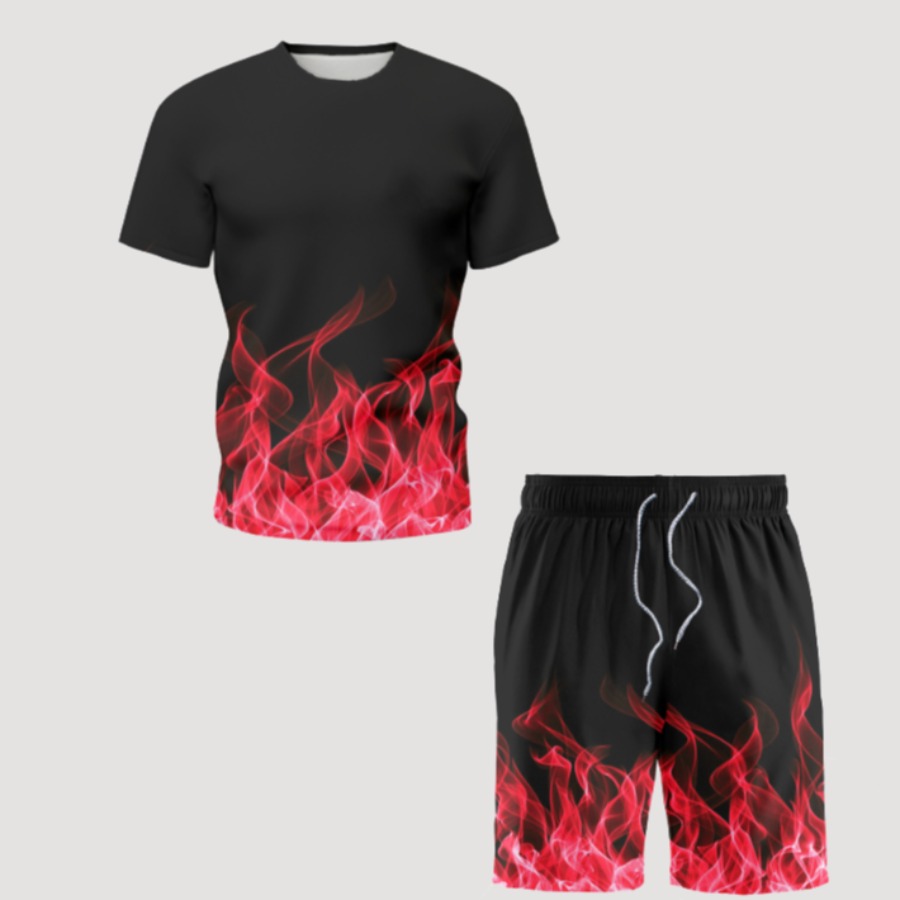 

Men lovely Casual O Neck Print Red Two-piece Shorts Set