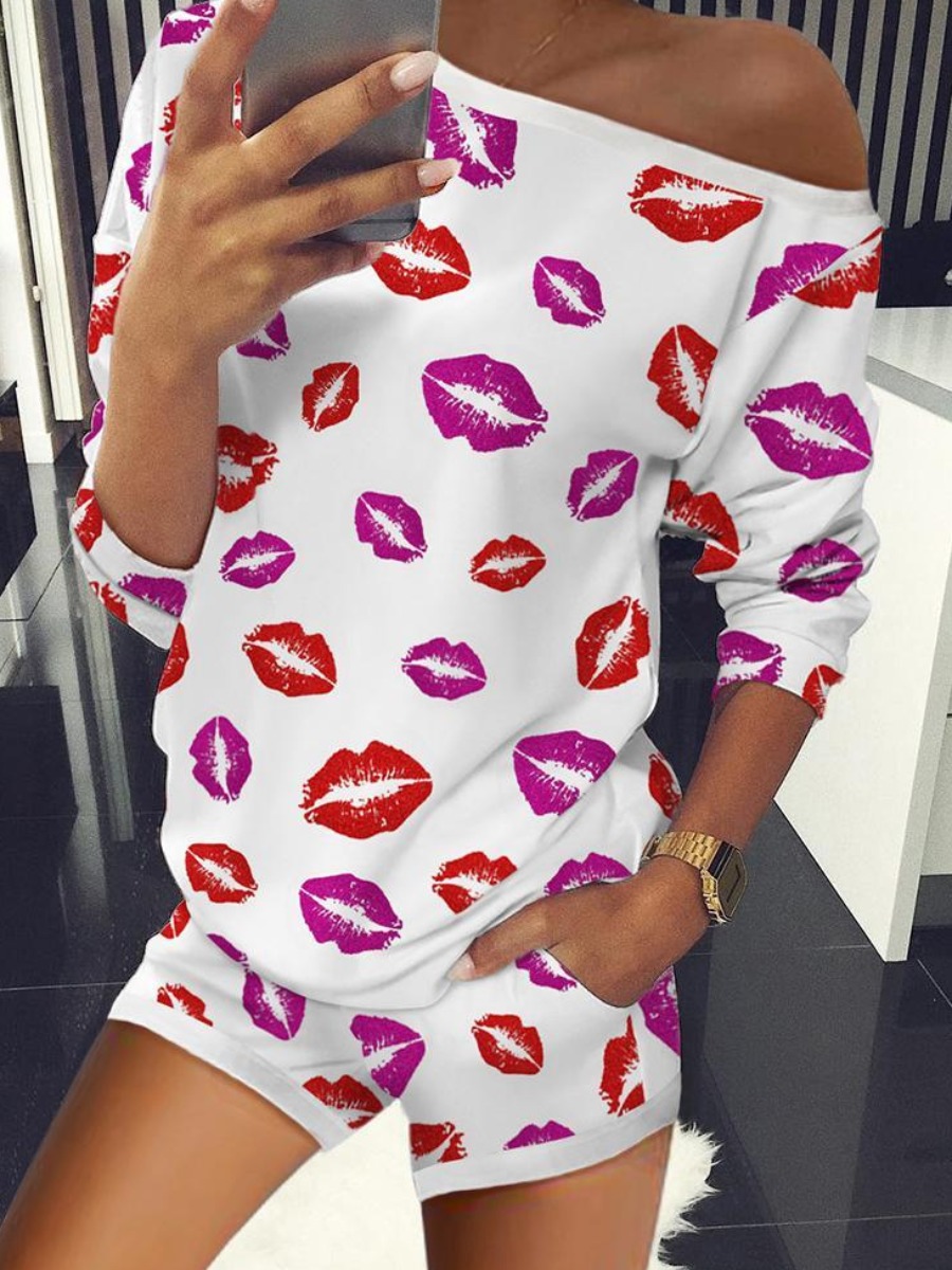 

lovely Casual Lip Print White Loungewear