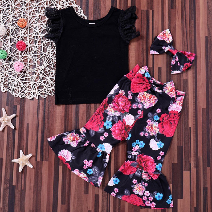

lovely Trendy Floral Print Black Girl Two-piece Pants Set