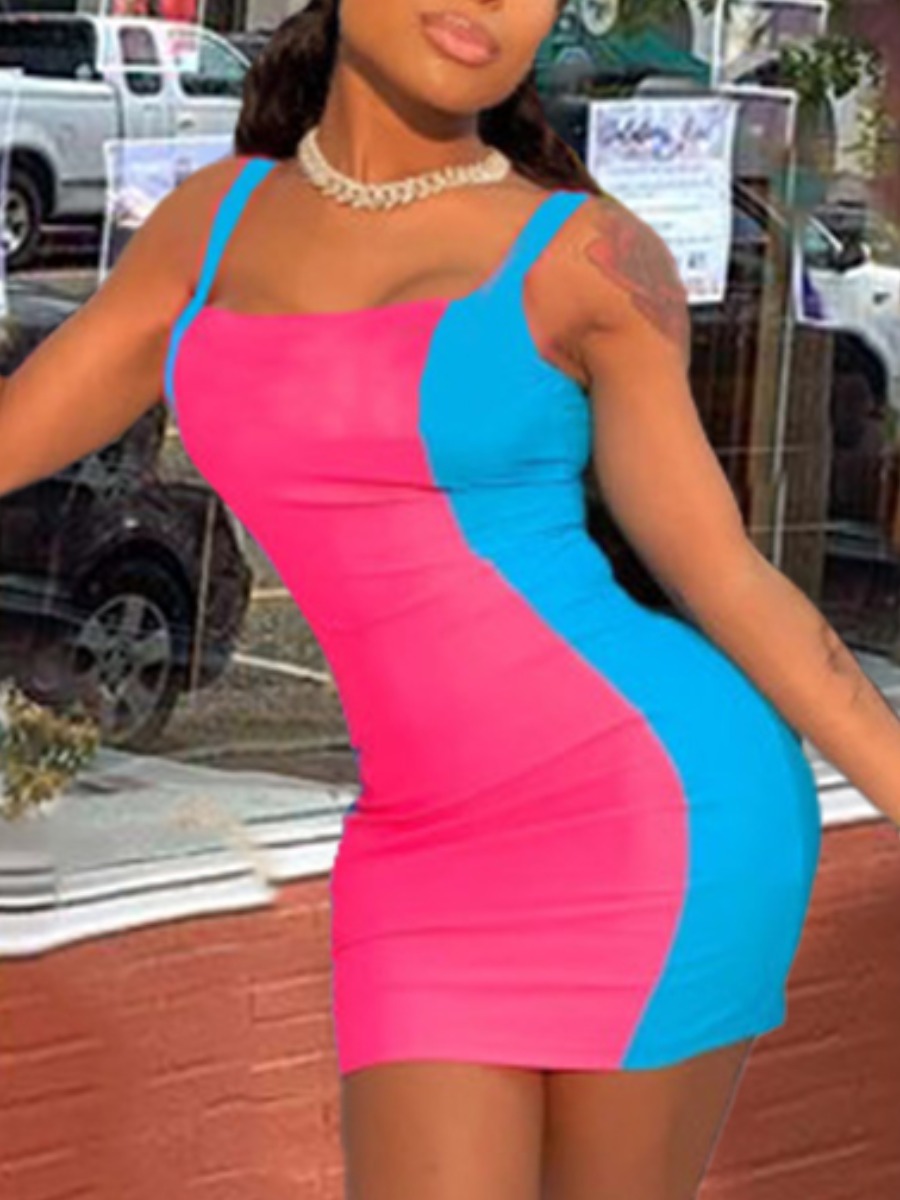 

lovely Leisure Patchwork Rose Red Mini Dress