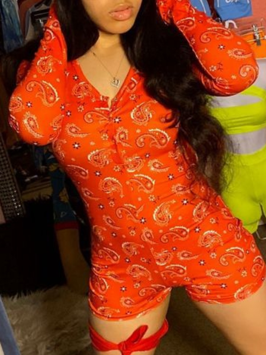 

lovely Stylish V Neck Print Red One-piece Romper