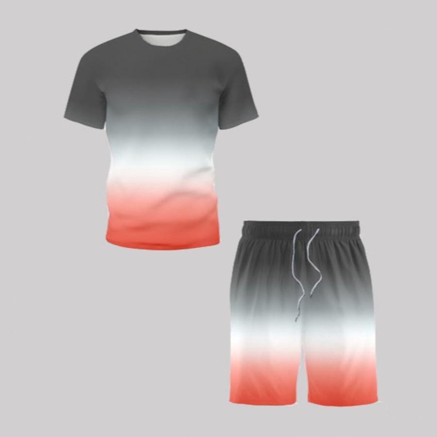 

Men lovely Leisure O Neck Gradient Red Two-piece Shorts Set