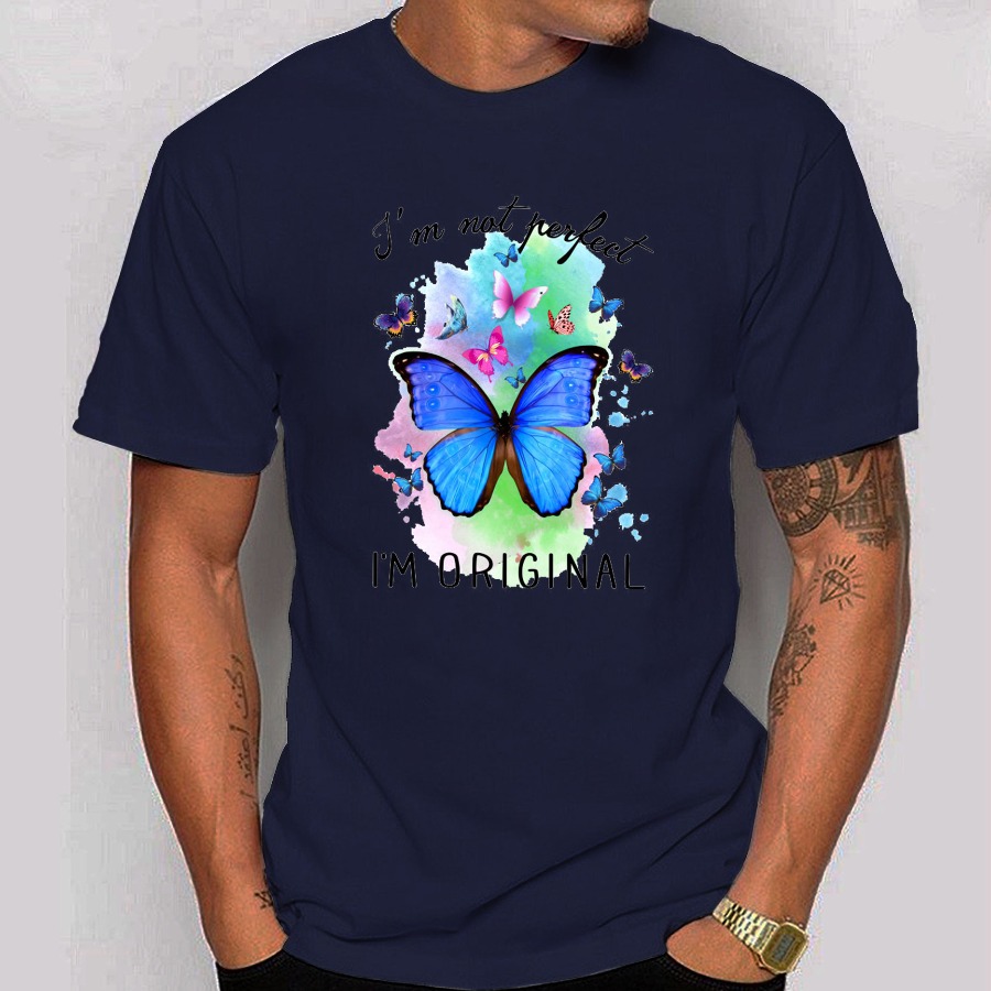 

lovely Leisure O Neck Butterfly Print Navy Blue T-shirt
