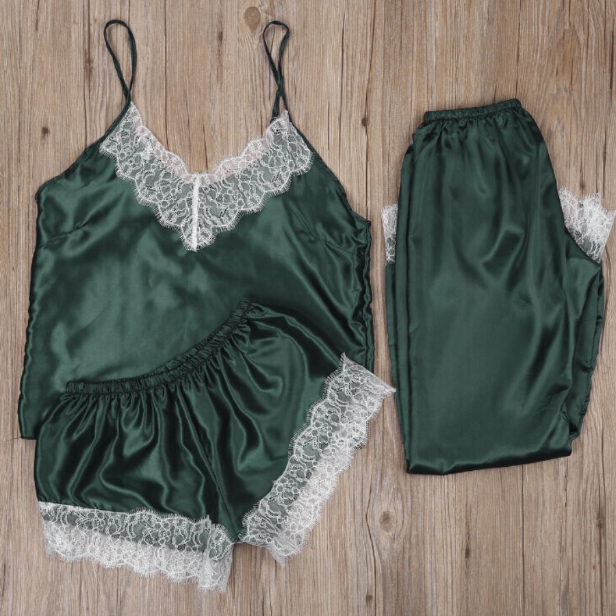 

lovely Sexy Lace Hem Green Sleepwear