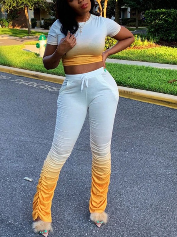 

Lovely Trendy Gradient Fold Design Yellow Plus Size Two-piece Pants Set