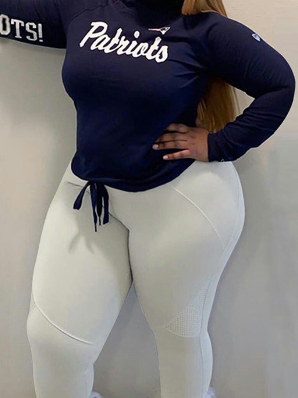 

lovely Casual Letter Print Blue Plus Size Two-piece Pants Set